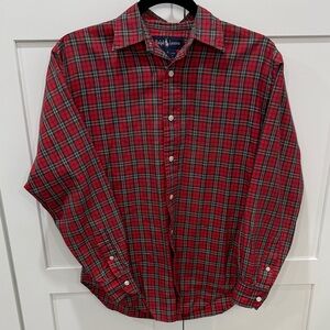 Ralph Lauren Women's Red and Green Plaid Button Down Shirt